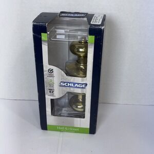 Schlage Georgian Bright Brass Passage Door Knob Hall & Closet F10 V Ply 605